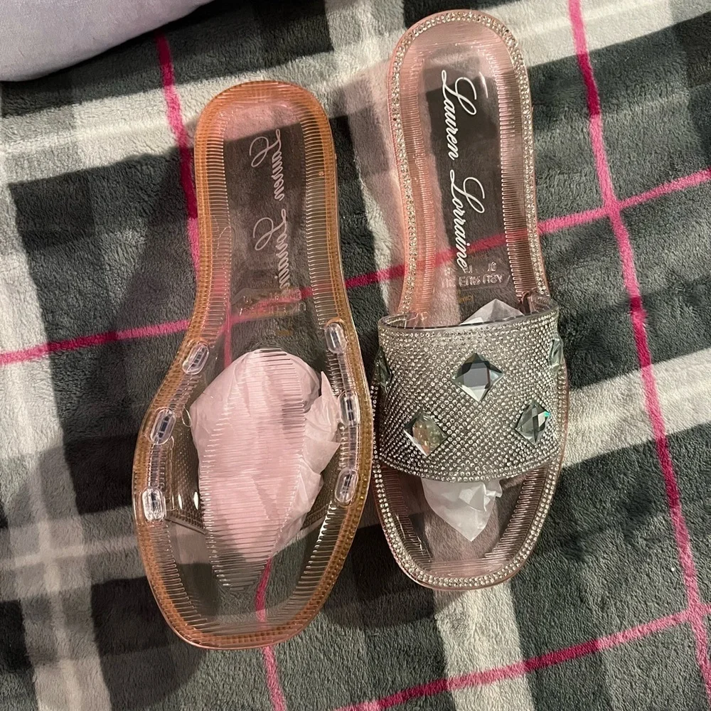 Lauren Lorraine Elegant Pink Rhinestone Slide Sandals​​​ - Picture 3 of 5